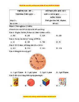 Đề thi giữa kì 1 Toán lớp 3 Chân trời sáng tạo (Đề 2)