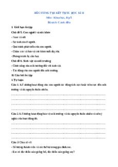 Đề cương ôn tập Cuối kì 2 Khoa học lớp 5 Cánh diều