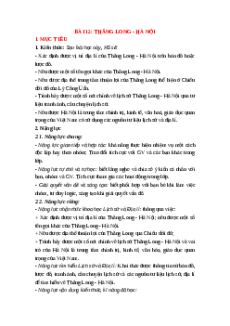 Giáo án Bài 12 Lịch sử & Địa lí lớp 4 Kết nối tri thức: Thăng Long - Hà Nội