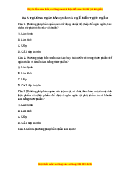 Trắc nghiệm Bài 5 Công nghệ 6 Kết nối tri thức: Phương pháp bảo quản và chế biến thực phẩm