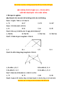 Đề cương ôn tập Học kì 1 Toán lớp 2 Kết nối tri thức