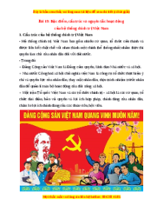 Lý thuyết KTPL 10 Kết nối tri thức Bài 19: Đặc điểm, cấu trúc và nguyên tắc hoạt động của hệ thống chính trị Việt Nam