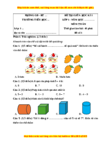Đề thi cuối kì 1 Toán lớp 1 Cánh diều (Đề 1)