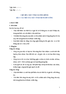 Giáo án Bài 1: Vai trò của máy tính trong đời sống Tin học 9 Chân trời sáng tạo