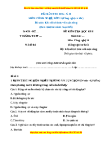 Đề thi cuối kì 2 Công nghệ Cơ khí 11 Kết nối tri thức cấu trúc mới