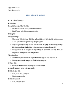 Giáo án Bài 2: Hàm điều kiện IF Tin học 9 Cánh diều
