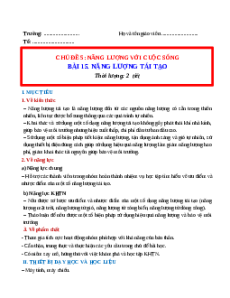 Giáo án Bài 15: Năng lượng tái tạo Khoa học tự nhiên 9 Chân trời sáng tạo