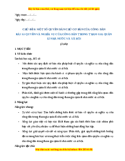 Giáo án Bài 13 KTPL 11 Kết nối tri thức: Quyền và nghĩa vụ cơ bản của công dân trong tham gia quản lí nhà nước và xã hội