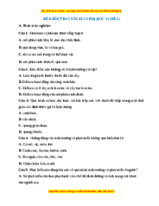 Đề thi cuối kì 2 Sinh học 11 Cánh diều (Đề 2)