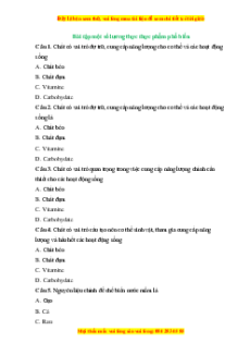 Trắc nghiệm Một số lương thực, thực phẩm KHTN 6 Kết nối tri thức