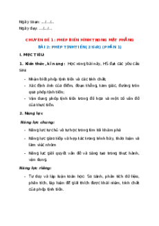 Giáo án chuyên đề NLS Toán 11 Kết nối tri thức Bài 2: Phép tịnh tiến