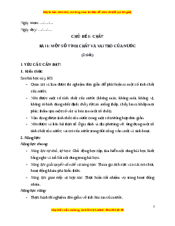 Giáo án Bài 1 Khoa học lớp 4 (Chân trời sáng tạo): Một số tính chất và vai trò của nước