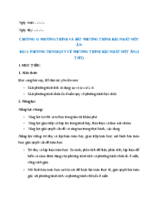 Giáo án Phương trình quy về phương trình bậc nhất một ẩn Toán 9 Kết nối tri thức