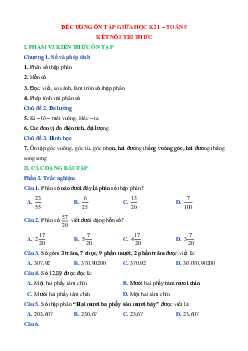 Đề cương ôn tập Giữa kì 1 Toán lớp 5 Kết nối tri thức