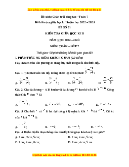 Đề thi giữa học kì 2 Toán 7 Chân trời sáng tạo có đáp án (Đề 1)