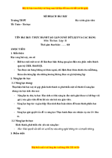 Giáo án Bài 19 Tin 11 Kết nối tri thức: Thực hành tạo lập cơ sở dữ liệu và các bảng