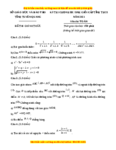 Đề thi HSG Toán 9 Cấp tỉnh - Tuyên Quang năm học 2022 - 2023 có đáp án