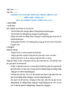 Giáo án Hai đường thẳng vuông góc Toán 11 Cánh diều