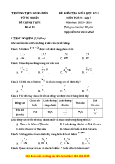 Đề thi giữa kì 1 Toán 7 trường THCS Long Biên - Hà Nội