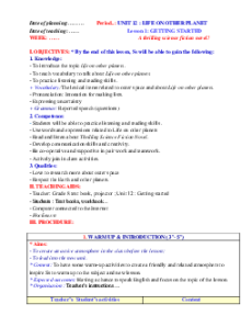 Giáo án Unit 12: Life on other planets Tiếng Anh 8 Global success