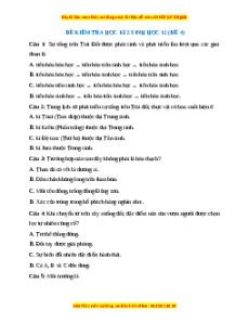 Đề thi cuối kì 2 Sinh học 12 (Đề 4)