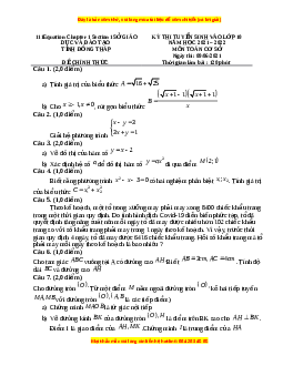 Đề thi vào 10 môn Toán tỉnh Đồng Tháp năm 2022