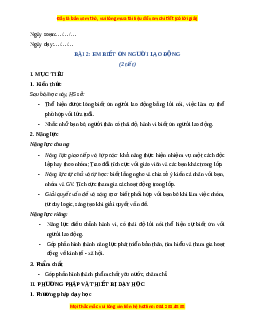 Giáo án Bài 2 Đạo đức lớp 4 Cánh diều: Em biết ơn người lao động