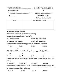 Đề thi giữa kì 1 Toán lớp 5 Cánh diều (Đề 3)