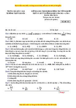 Đề thi thử Vật Lí trường Chuyên ĐH Vinh năm 2021