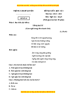 Đề thi giữa kì 2 Ngữ văn 8 Chân trời sáng tạo (Đề 10)