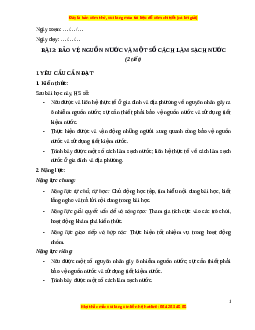 Giáo án Bài 3 Khoa học lớp 4 (Cánh diều): Bảo vệ nguồn nước và một số cách làm sạch nước
