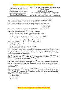 Đề thi vào 10 Toán Tỉnh Thái Nguyên năm 2023-2024