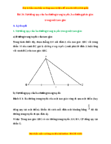Lý thuyết Bài 34: Sự đồng quy của ba đường trung tuyến, ba đường phân giác trong một tam giác