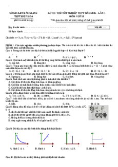 Đề thi thử tốt nghiệp Vật lí 2025 trường THPT Hiệp Hòa - Bắc Giang