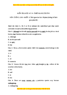 Đề thi cuối kì 2 Tiếng Anh lớp 12 trường THPT Hai Bà Trưng năm 2023