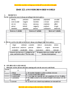 Bài tập Unit 12: An overcrowded world Tiếng Anh 7 chương trình thí điểm - Lưu Hoằng Trí