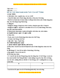 Giáo án Bài 34 KHTN 6 Cánh diều (2024): Các hình dạng nhìn thấy của Mặt Trăng