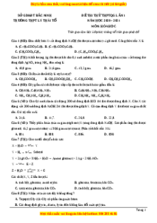Đề thi thử Hóa Học trường Lý Thái Tổ năm 2021