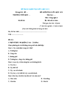 Đề thi giữa kì 1 Công nghệ lớp 4 Kết nối tri thức (Đề 3)