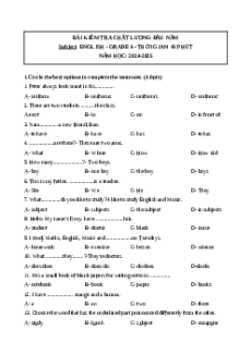Đề KSCL Tiếng Anh 6 trường THCS Lý Thường Kiệt 2024-2025