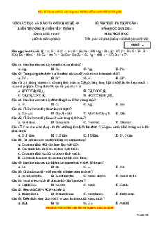 Đề thi thử tốt nghiệp Hóa học trường THPT Liên trường Yên Thành -  Nghệ An lần 1 năm 2024