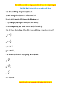 Trắc nghiệm Khối lượng riêng. Áp suất chất lỏng Vật lí 10 Kết nối tri thức