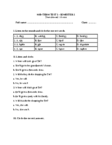 Đề thi giữa kì 2 Tiếng Anh lớp 5 Global success (Đề 2)