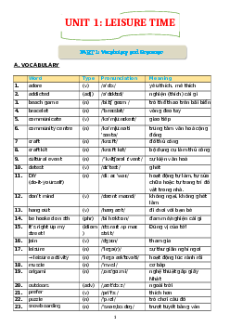 Bài tập chuyên sâu Unit 1: Leisure time Tiếng Anh 8 Global success