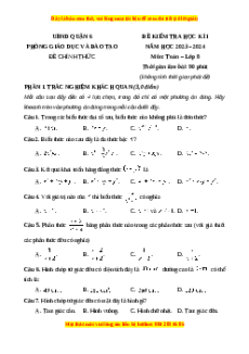 Đề thi cuối kì 1 Toán 8 Quận 6 TP Hồ Chí Minh