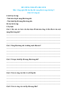 Đề cương Giữa kì 2 Công nghệ 9 Chân trời sáng tạo Lắp đặt mạng điện trong nhà