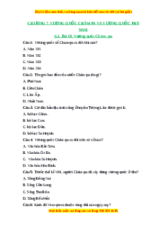 Trắc nghiệm Bài 18 Lịch sử 6 Cánh diều: Vương quốc Chăm-Pa