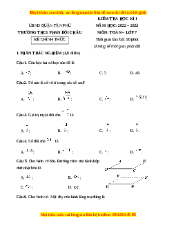 Đề thi cuối kì 1 Toán 7 Chân trời sáng tạo trường THCS Phan Bội Châu - Quận Tân Phú - TPHCM