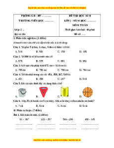 Đề thi cuối kì 2 Toán lớp 2 Cánh diều (Đề 12)