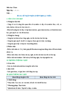 Giáo án Bài 16: Số thập phân (tiếp theo) Toán lớp 5 Cánh diều